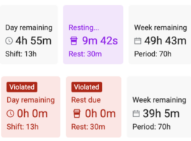 Image shows counter tiles displaying drivers remaining work and rest time