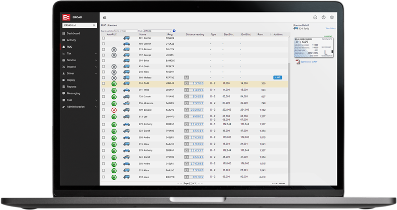 EROAD AutoRUC interface