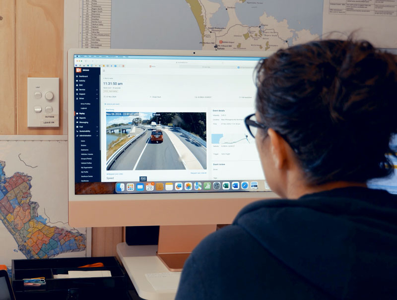 The EROAD platform showing multi-camera views from a truck, demonstrating the unified vehicle telematics and video system